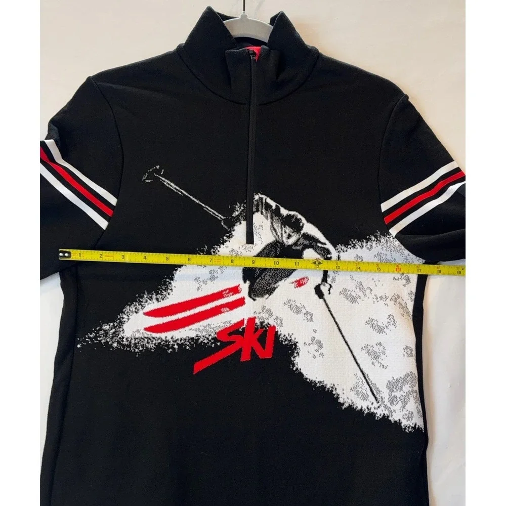NEWLAND Men's Ski Sweater Sz. M Skier Made Italy Quarter Zip Black‎